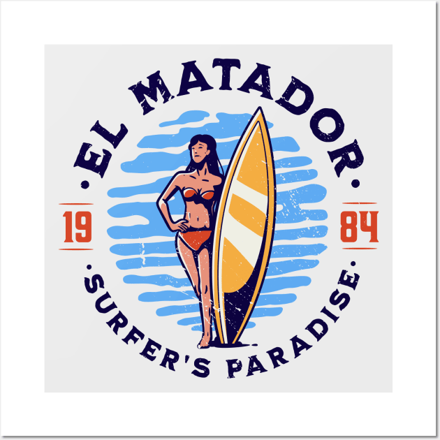 Vintage El Matador, California Surfer's Paradise // Retro Surfing 1980s Badge B Wall Art by Now Boarding